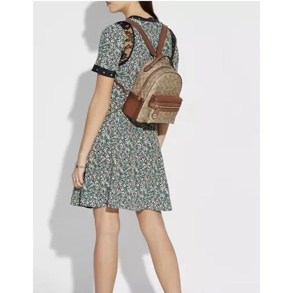 Coach Campus Backpack 23 In Signature Coated Canvas Brown Leather Purse 32715 - Picture 8 of 8